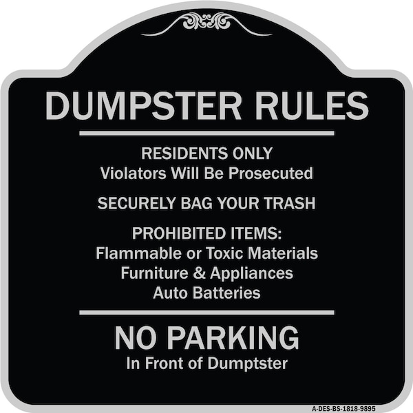Signmission Designer Series-Residents Only Violators Prosecuted Bag Your Trash No Parking A-DES-BS-1818-9895 - main